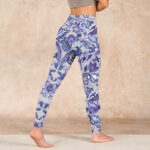 Buddha Stones Purple Flower Leaves Print Gym Fitness Leggings Women's Yoga Pants - image 5