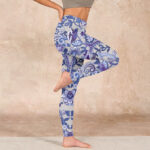 Buddha Stones Purple Flower Leaves Print Gym Fitness Leggings Women's Yoga Pants - image 15