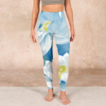 Buddha Stones Blue White Lotus Print Gym Leggings Women's Yoga Pants - image 2
