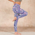 Buddha Stones Purple Pink Cashew Flower Print Gym Fitness Leggings Women's Yoga Pants - image 16