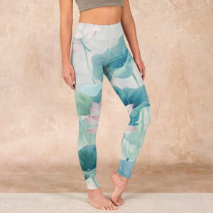 Buddha Stones Blooming  White Pink Lotus Leaves Print Gym Leggings Women's Yoga Pants - White - US18，UK/AU22，EU50 (4XL) - image 1