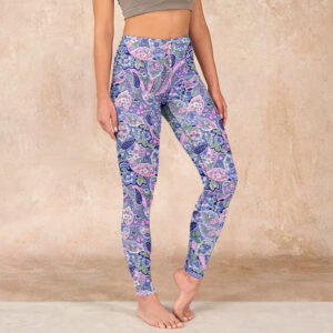 Buddha Stones Purple Pink Cashew Flower Print Gym Fitness Leggings Women's Yoga Pants - MediumPurple - US18，UK/AU22，EU50 (4XL) - image 1