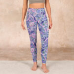 Buddha Stones Purple Pink Cashew Flower Print Gym Fitness Leggings Women's Yoga Pants - image 2