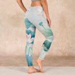 Buddha Stones Blooming  White Pink Lotus Leaves Print Gym Leggings Women's Yoga Pants - image 3