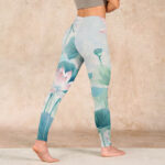 Buddha Stones Blooming  White Pink Lotus Leaves Print Gym Leggings Women's Yoga Pants - image 5