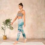 Buddha Stones Blooming  White Pink Lotus Leaves Print Gym Leggings Women's Yoga Pants - image 13