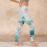 Buddha Stones Blooming  White Pink Lotus Leaves Print Gym Leggings Women's Yoga Pants - image 15