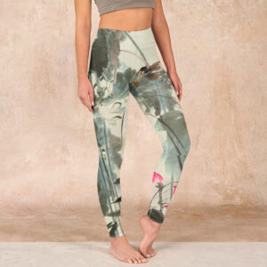 Buddha Stones Lotus Bamboo Leaves Print Gym Leggings Women's Yoga Pants - Beige - US18，UK/AU22，EU50 (4XL) - image 1
