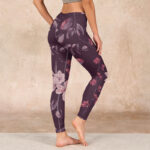 Buddha Stones Purple White Flowers Leaves Blossom Print Gym Fitness Leggings Women's Yoga Pants - image 3