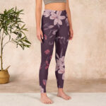 Buddha Stones Purple White Flowers Leaves Blossom Print Gym Fitness Leggings Women's Yoga Pants - image 4