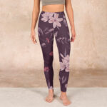 Buddha Stones Purple White Flowers Leaves Blossom Print Gym Fitness Leggings Women's Yoga Pants - image 2