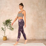 Buddha Stones Purple White Flowers Leaves Blossom Print Gym Fitness Leggings Women's Yoga Pants - image 13