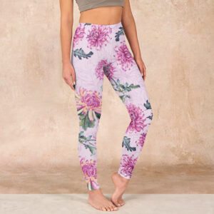 Buddha Stones Pink Chrysanthemum  Gym Leggings Women's Yoga Pants - Plum - US18，UK/AU22，EU50 (4XL) - image 1
