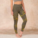 Buddha Stones Yellowish Brown Lotus Flower Lotus Leaf Print Gym Leggings Women's Yoga Pants - DarkGoldenrod - US18，UK/AU22，EU50 (4XL) - image 1
