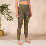 Buddha Stones Yellowish Brown Lotus Flower Lotus Leaf Print Gym Leggings Women's Yoga Pants - image 4