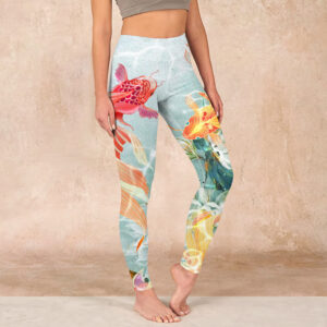 Buddha Stones Green Koi Fish White Lotus Water Ripples Print Gym Leggings Women's Yoga Pants - Honeydew - US18，UK/AU22，EU50 (4XL) - image 1