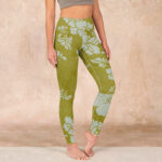 Buddha Stones Monochrome Flowers Print Gym Leggings Women's Yoga Pants - YellowGreen - US18，UK/AU22，EU50 (4XL) - image 1