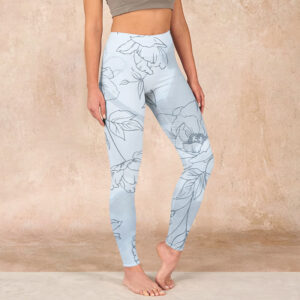 Buddha Stones Peony Flower Leaves Print Gym Leggings Women's Yoga Pants - LightCyan - US18，UK/AU22，EU50 (4XL) - image 1