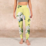 Buddha Stones Yellow White Rose Print Sports Leggings Women's Yoga Pants - image 2