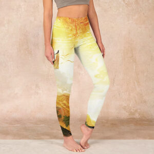 Buddha Stones Golden Auspicious Cloud Figure Print Fitness Leggings Women's Yoga Pants - LightGoldenrodYellow - US18，UK/AU22，EU50 (4XL) - image 1
