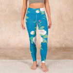 Buddha Stones Blue White Flowers Leaves Print Sports Leggings Women's Yoga Pants - image 2