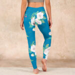 Buddha Stones Blue White Flowers Leaves Print Sports Leggings Women's Yoga Pants - image 15