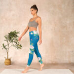 Buddha Stones Blue White Flowers Leaves Print Sports Leggings Women's Yoga Pants - image 13