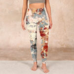 Buddha Stones Beige Red Grey Abstract Design Print Exercise Leggings Women's Yoga Pants - image 2
