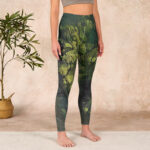 Buddha Stones ForestGreen Leaves Black Lines Print Exercise Leggings Women's Yoga Pants - image 4