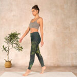 Buddha Stones ForestGreen Leaves Black Lines Print Exercise Leggings Women's Yoga Pants - image 13