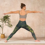 Buddha Stones ForestGreen Leaves Black Lines Print Exercise Leggings Women's Yoga Pants - image 11