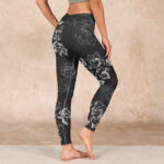 Buddha Stones Gray Peony Rose Flower Sketch Print Gym Fitness Leggings Women's Yoga Pants - image 3