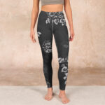 Buddha Stones Gray Peony Rose Flower Sketch Print Gym Fitness Leggings Women's Yoga Pants - image 2