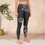 Buddha Stones Gray Peony Rose Flower Sketch Print Gym Fitness Leggings Women's Yoga Pants - image 5