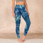 Buddha Stones Blue Flowers Print Sports Fitness Leggings Women's Yoga Pants - SteelBlue - US18，UK/AU22，EU50 (4XL) - image 1