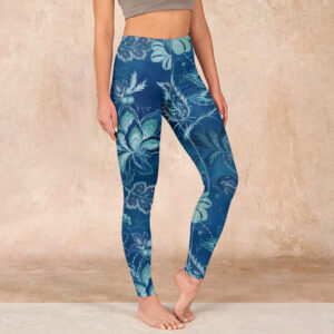 Buddha Stones Blue Flowers Print Sports Fitness Leggings Women's Yoga Pants - SteelBlue - US18，UK/AU22，EU50 (4XL) - image 1