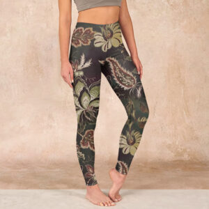 Buddha Stones Olive Florals Print Sports Fitness Leggings Women's Yoga Pants - Olive - US18，UK/AU22，EU50 (4XL) - image 1