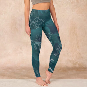 Buddha Stones Peony Flower Magpie Butterfly Print Gym Fitness Leggings Women's Yoga Pants - Teal - US18，UK/AU22，EU50 (4XL) - image 1