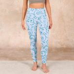 Buddha Stones Blue Vine Leaves Print Gym Leggings Women's Yoga Pants - image 2