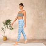 Buddha Stones Blue Vine Leaves Print Gym Leggings Women's Yoga Pants - image 13