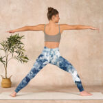 Buddha Stones Blue Lily Flowers Watercolor Texture Print Gym Leggings Women's Yoga Pants - image 11