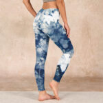 Buddha Stones Blue Lily Flowers Watercolor Texture Print Gym Leggings Women's Yoga Pants - image 3