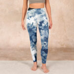 Buddha Stones Blue Lily Flowers Watercolor Texture Print Gym Leggings Women's Yoga Pants - image 2