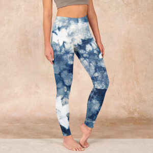 Buddha Stones Blue Lily Flowers Watercolor Texture Print Gym Leggings Women's Yoga Pants - SteelBlue - US18，UK/AU22，EU50 (4XL) - image 1