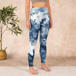 Buddha Stones Blue Lily Flowers Watercolor Texture Print Gym Leggings Women's Yoga Pants - image 4