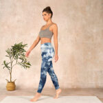 Buddha Stones Blue Lily Flowers Watercolor Texture Print Gym Leggings Women's Yoga Pants - image 13