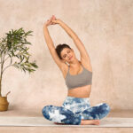 Buddha Stones Blue Lily Flowers Watercolor Texture Print Gym Leggings Women's Yoga Pants - image 14