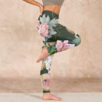 Buddha Stones Green Golden Snake Lily Peony Flowers Print Gym Leggings Women's Yoga Pants - image 16