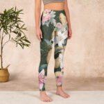 Buddha Stones Green Golden Snake Lily Peony Flowers Print Gym Leggings Women's Yoga Pants - image 4