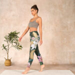 Buddha Stones Green Golden Snake Lily Peony Flowers Print Gym Leggings Women's Yoga Pants - image 13